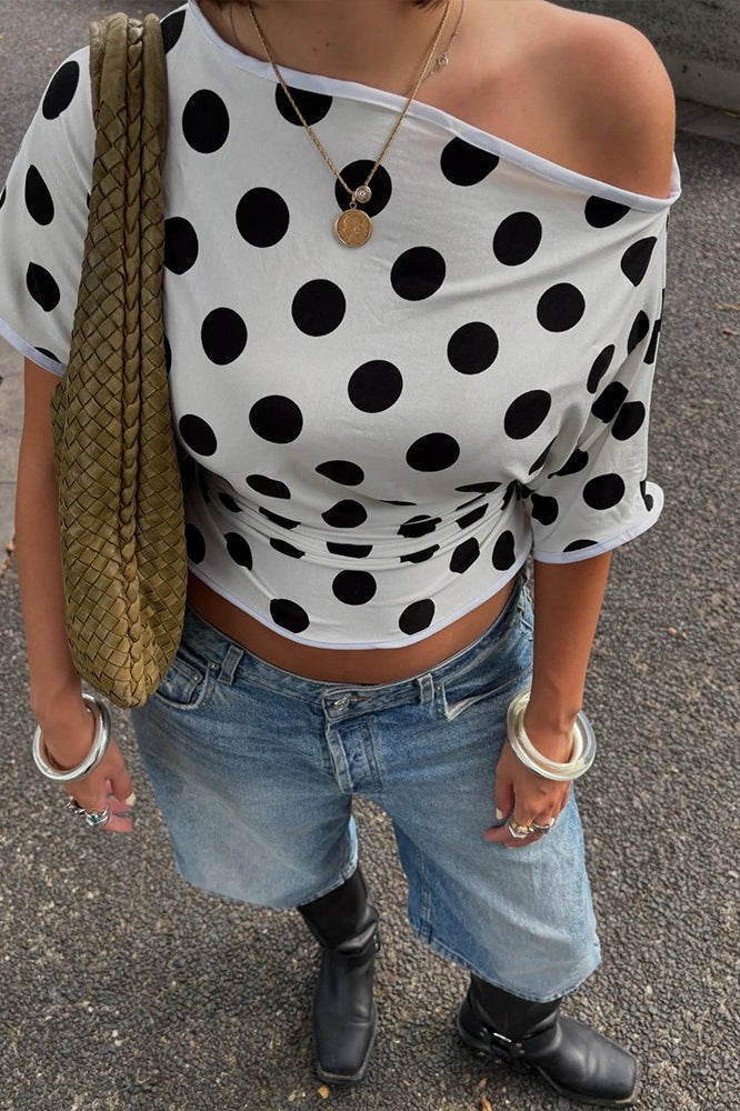 Short Sleeve Retro Dot Print Blouse Secondary image