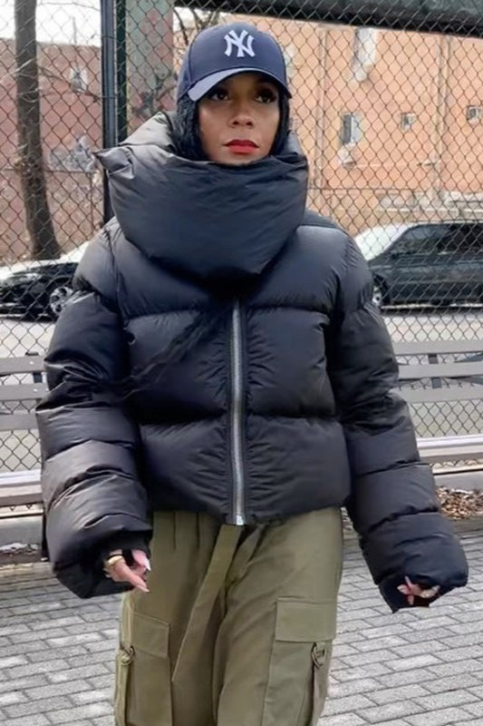 Oversized Snapshot Neck Warmer Puffer Jacket S / Black Main image