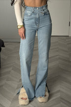 Asymmetric Waist Slim Flare Leg Jeans
