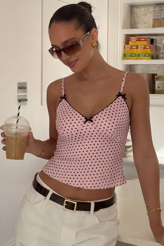 Cute Polka Dot Bow Detail Cami Secondary image