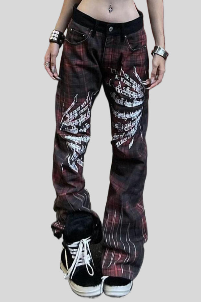 Washed Plaid Graphic Baggy Jeans Main image
