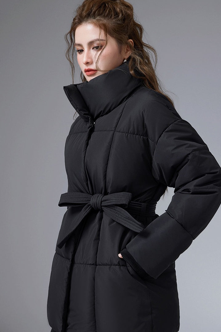 Warm Casual Cropped Cotton Puffer Jacket M / Black