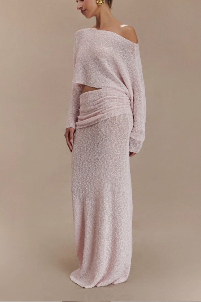 Ribbed Knit Off Shoulder Maxi Skirt Set Main image