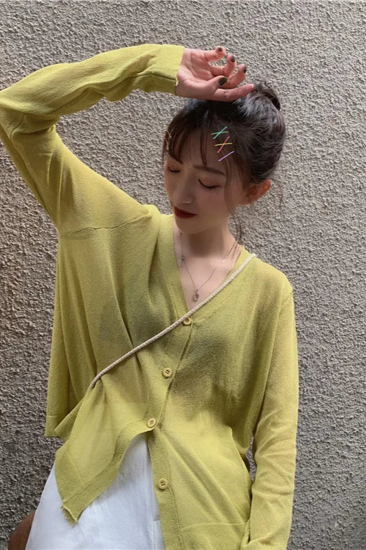 V Neck Lightweight Knit Cardigan