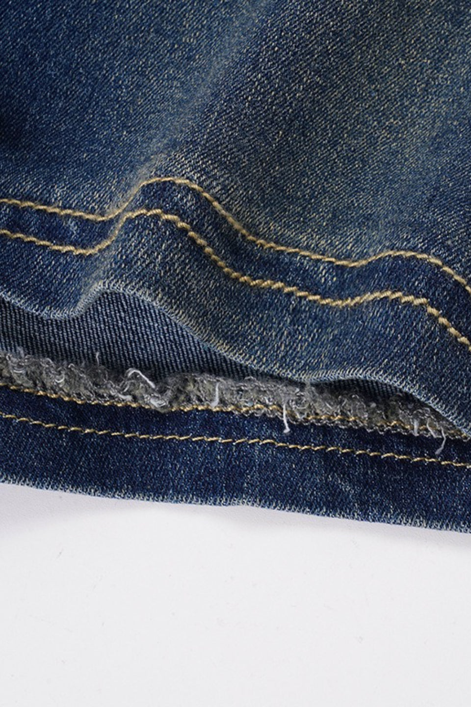 Three Button Panel Distressed Low Rise Denim Shorts