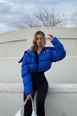 Polar Fleece Patchwork Faux Fur Collar Puffer Jacket