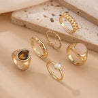 6-Piece Irregular Gemstone Metal Ring Set