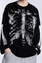 Skeleton Graphic Waffle Oversized Long Sleeve Tee