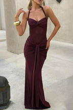 Mesh Panel Sash Maxi Dress