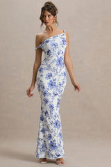 One Shoulder Twist Front Slim Long Floral Dress