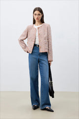 Round Neck Tweed Blend Christmas Outerwear