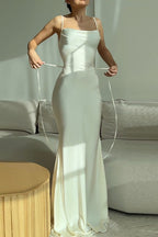 Solid Tie Waist Spaghetti Strap Slim Fit Prom Dress