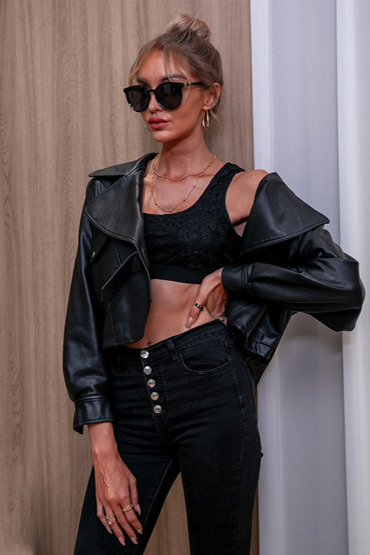 PU Leather Long Sleeve Jacket