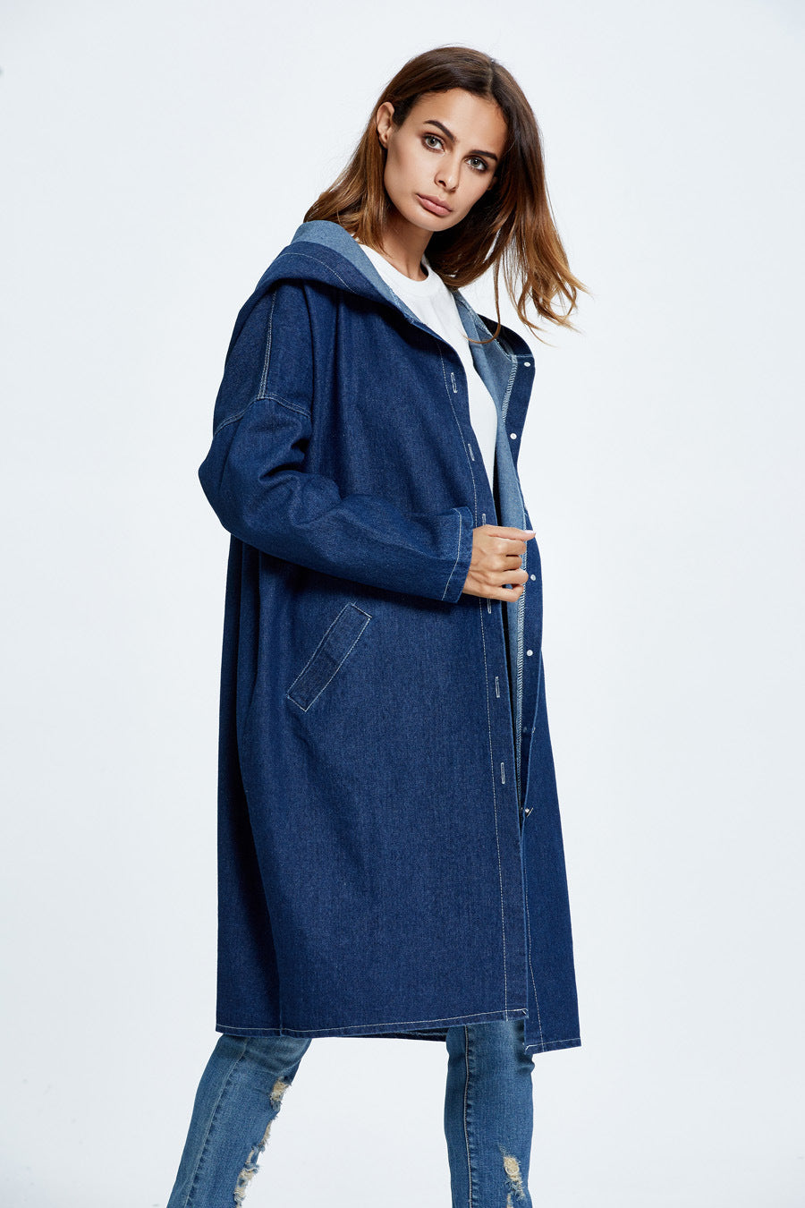 Long Hooded Denim Coat coats