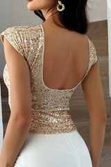 Sequin Backless Short Sleeve Tank Top