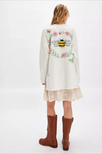 Floral Bee Embroidered Crew Neck Sweatshirt