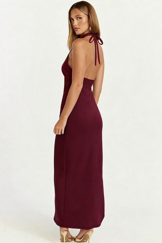 Halter Lace-Up Slit Backless Deep V Maxi Dress Secondary image