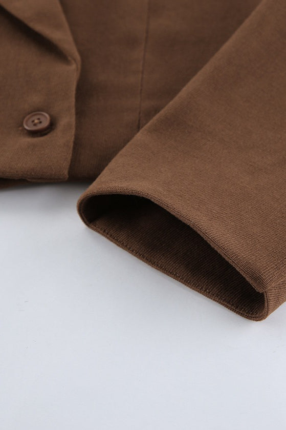 Brown Tweed Two Piece Blazer Skirt Set