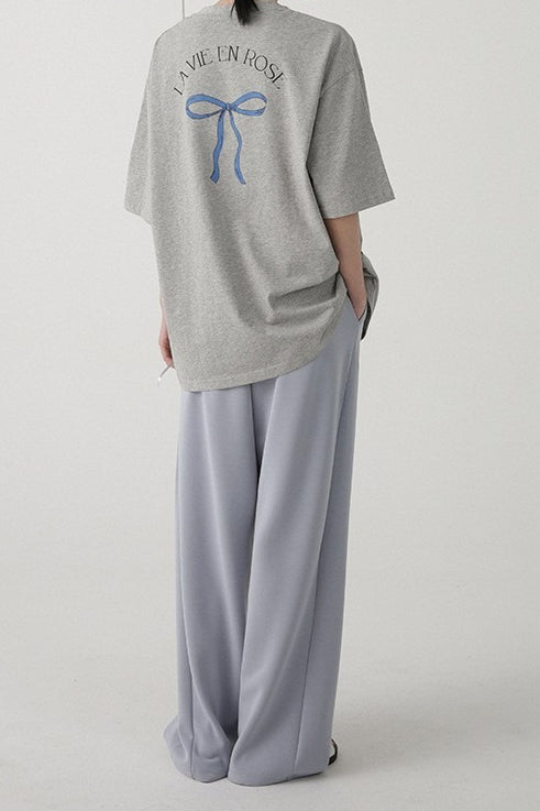 Cotton Bow Print Minimalist Short Sleeve Tee