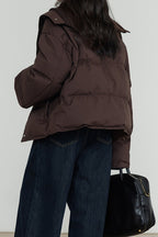 Knit Collar White Duck Down Puffer Jacket One Size / Brown