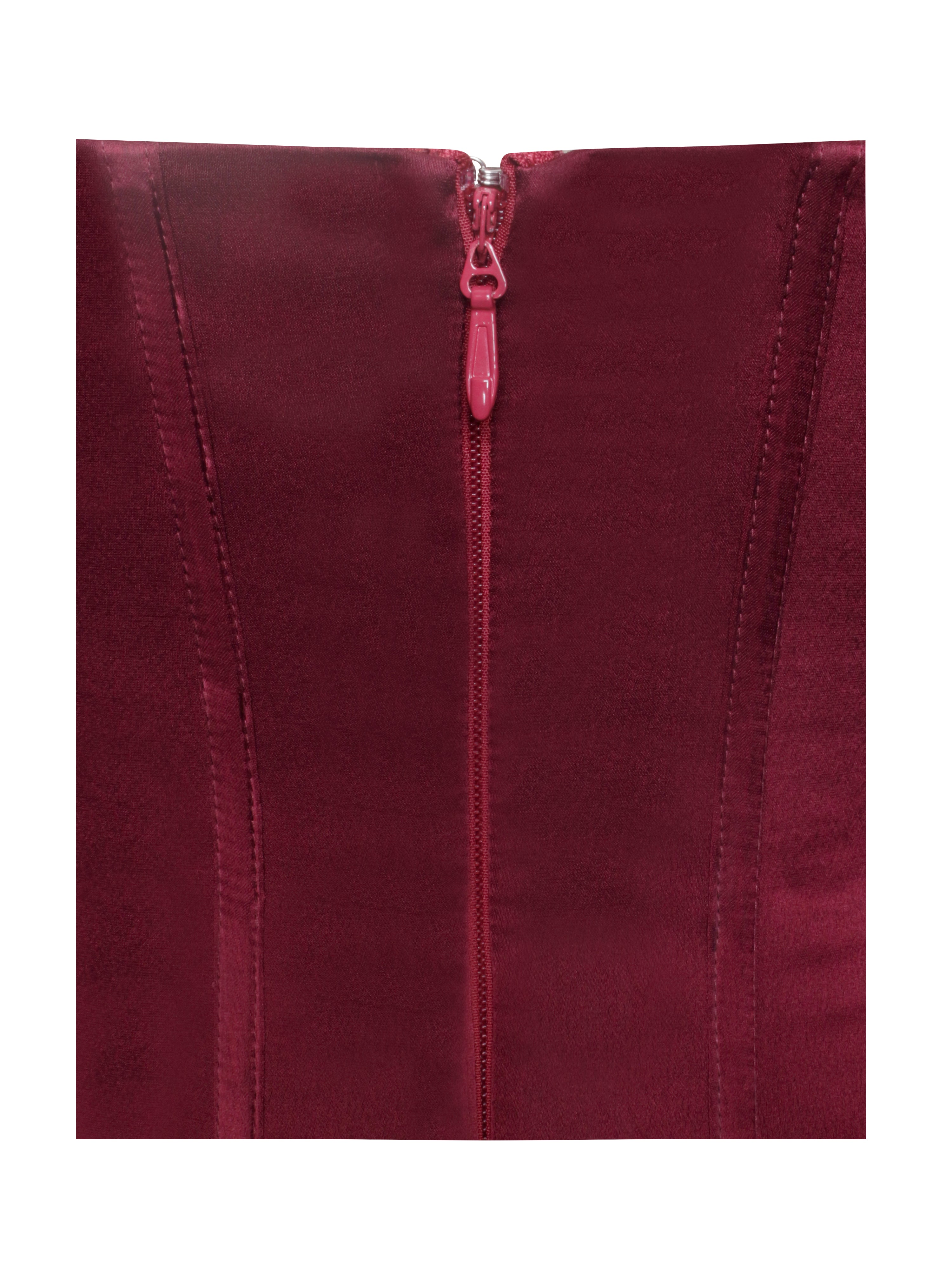 Lucinda Burgundy Satin Charming Lace Corset Maxi Dress Dresses