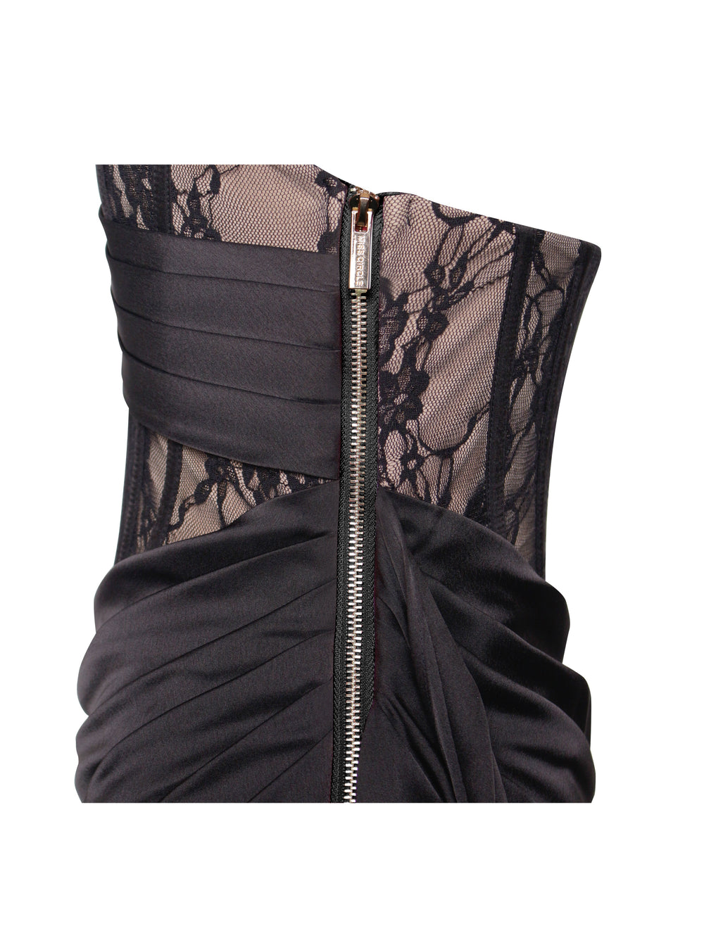 Callie Black Lace Satin Graceful Corset High Slit Gown Gowns