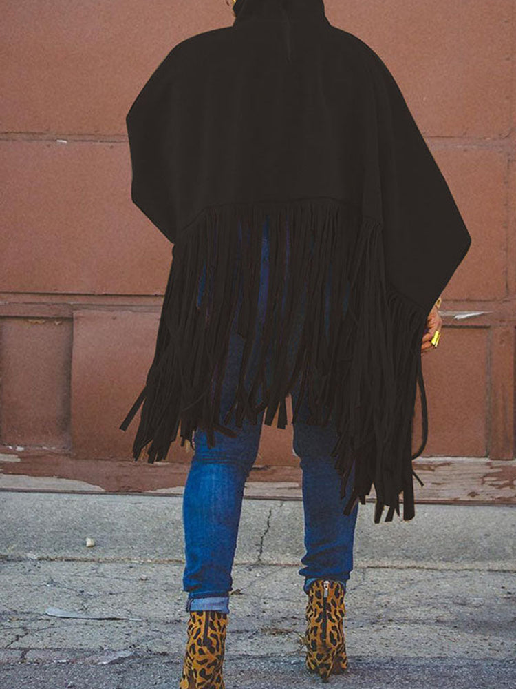 Solid Fringed Suede Top Sweatshirts & Hoodies L
