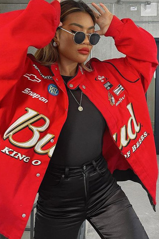 Casual Red Print Zip Jacket Red / S Main image