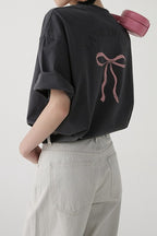 Cotton Bow Print Minimalist Short Sleeve Tee