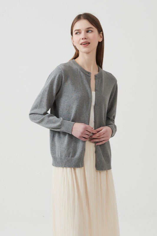 Cotton Round Neck Cardigan Grey / S Main image