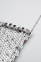 Metal Sequin Chain Backless Crop Top
