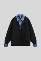 Layered Polo Collar Half Zip Oversized Sweatshirt
