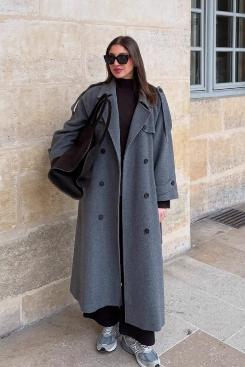 Long Line Solid Notch Collar Tied Overcoat Secondary image