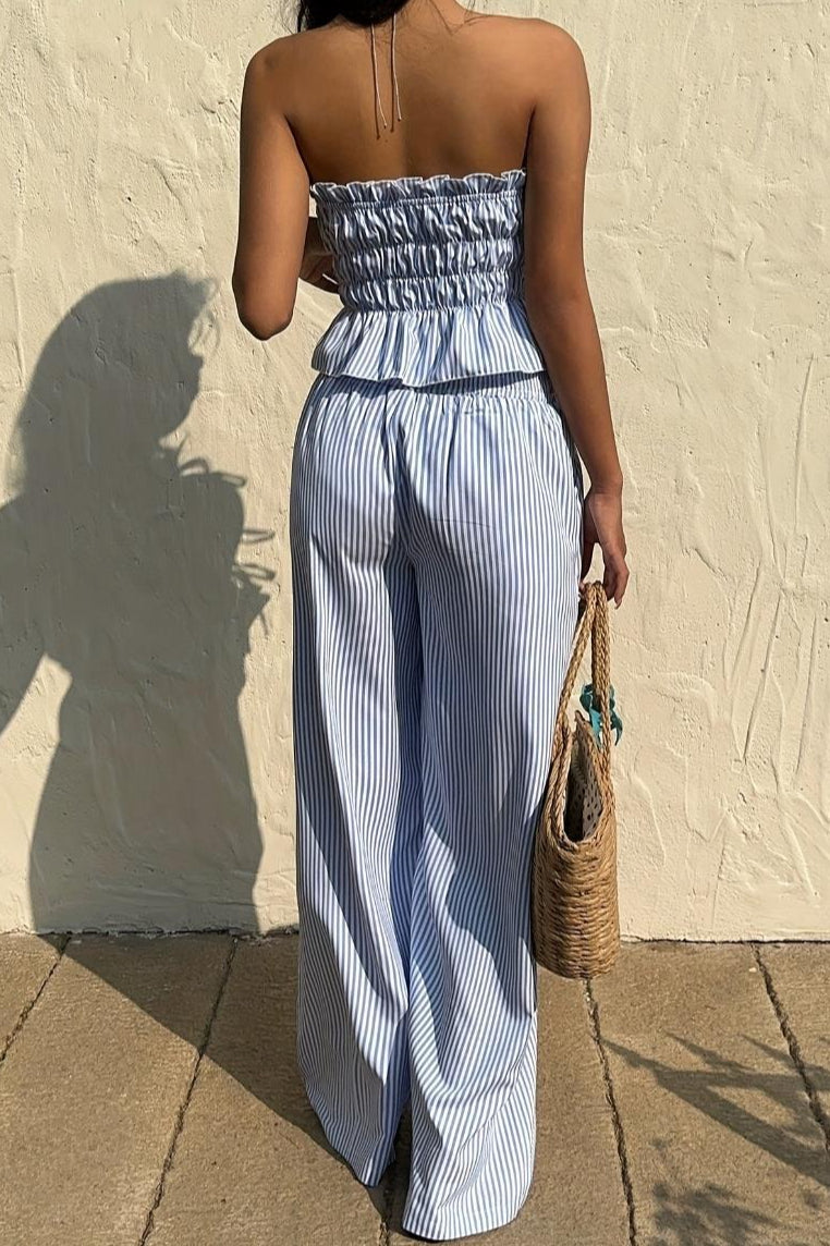 Striped Tie Front Tube Top Pants Set Secondary image