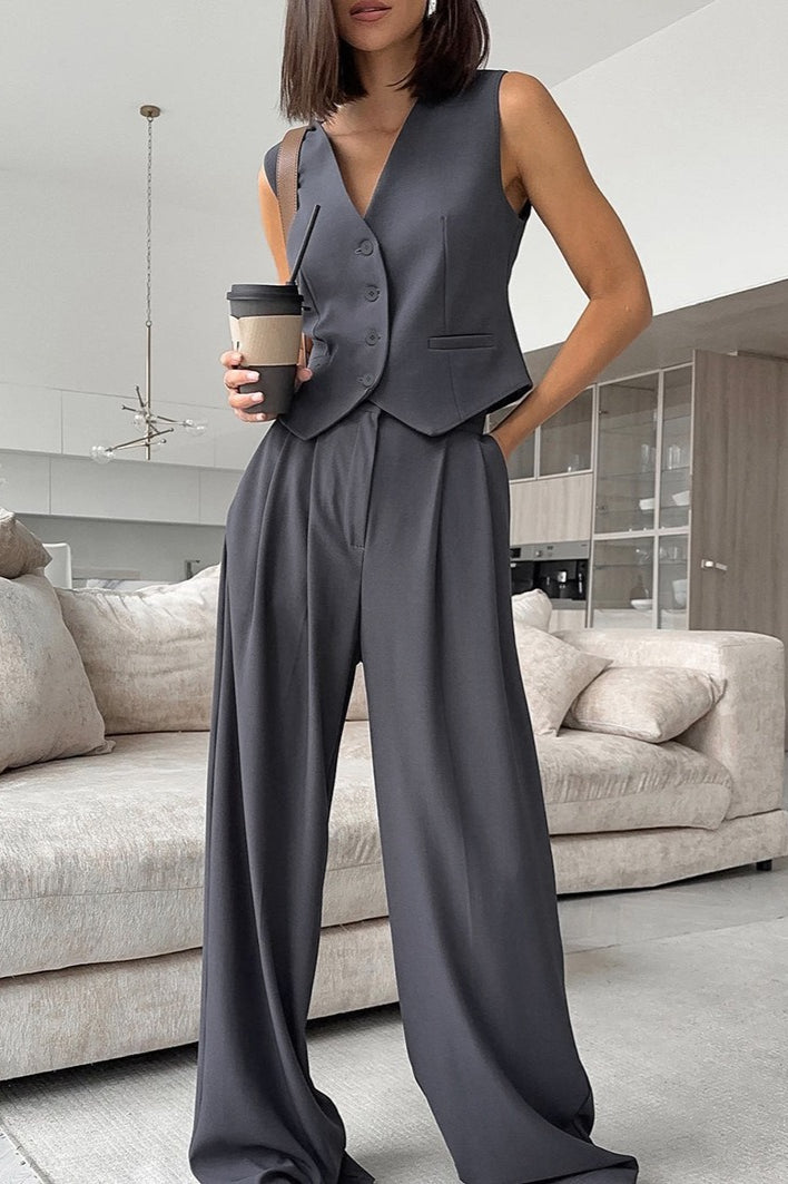 Tailored Gray Two Piece Vest Pants Set Secondary image