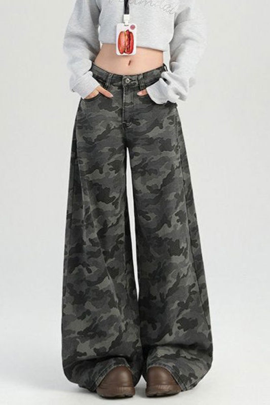 Camouflage Wide Leg High Waist Relaxed Jeans Main image
