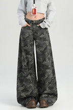 Camouflage Wide Leg High Waist Relaxed Jeans