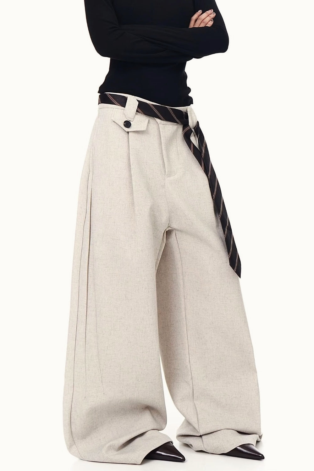 Pleated Tie Detail Wide Leg Draped Pants Secondary image