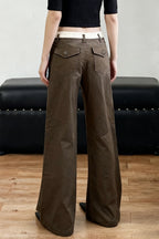 Retro Contrast Waistband Colorblock Wide Leg Jeans
