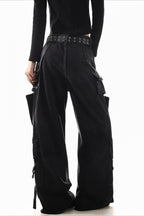 Deconstructed Buckle Cargo Wide Leg Jeans