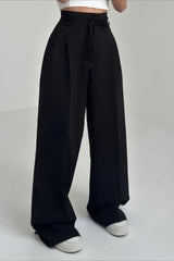 Chic High Waist Tie Slim Straight Pants