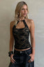 Black Lace Tie Backless Sexy Halter Top