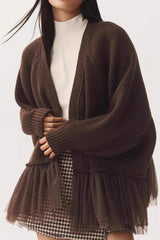 Sheer Ruffle Knit Cardigan S / Brown