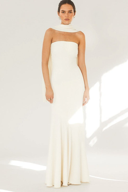 Strapless Mermaid Scarf Formal Dress