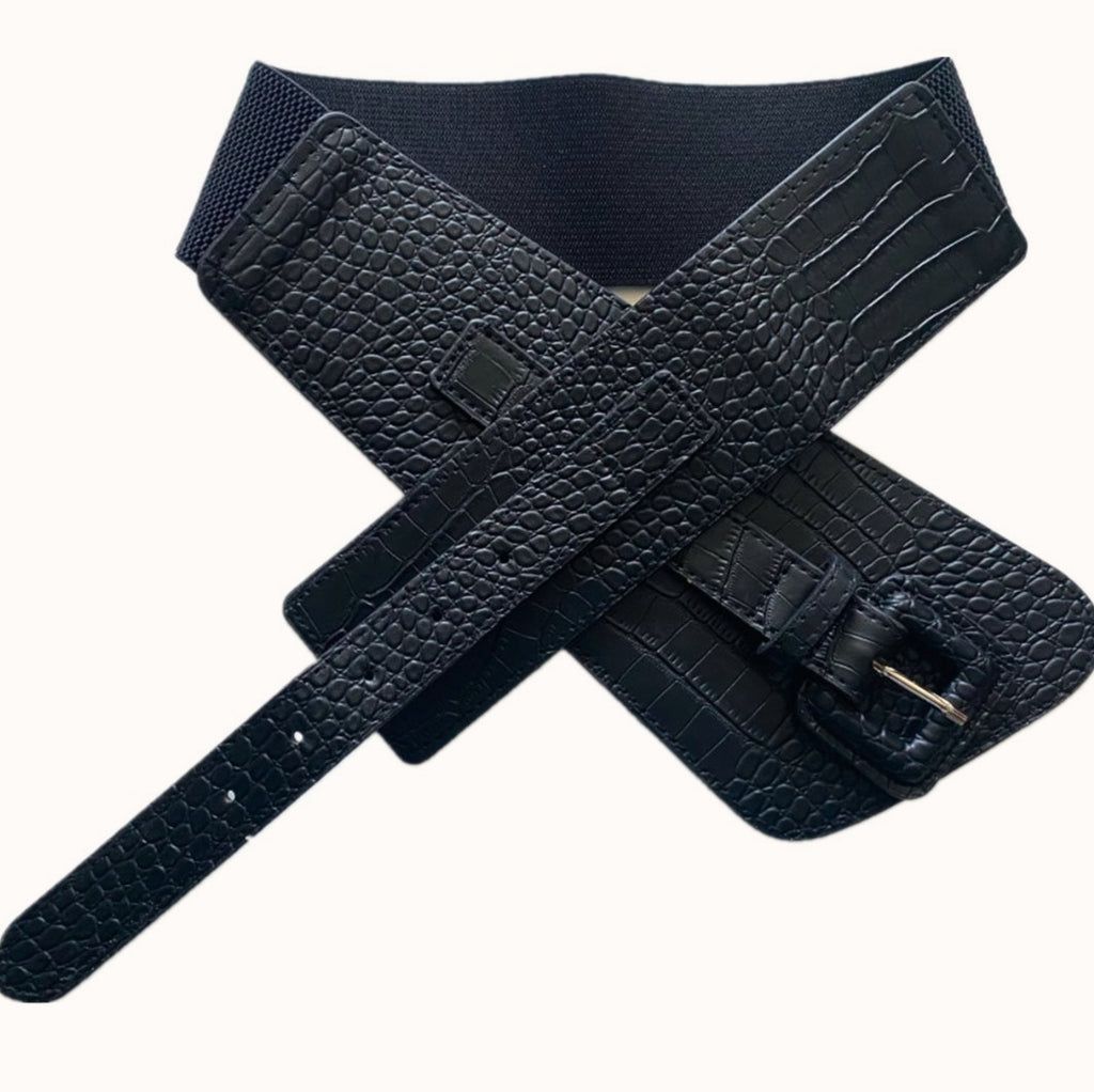 Vintage Croc Embossed Wide Waist Belt