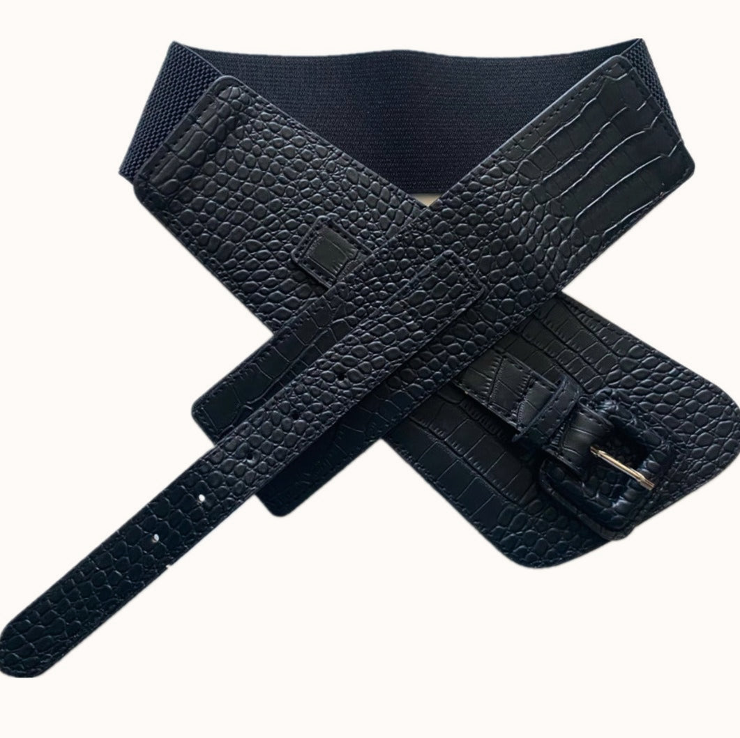 Vintage Croc Embossed Wide Waist Belt