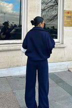 Half Zip Sweatshirt Wide Leg Pants Set