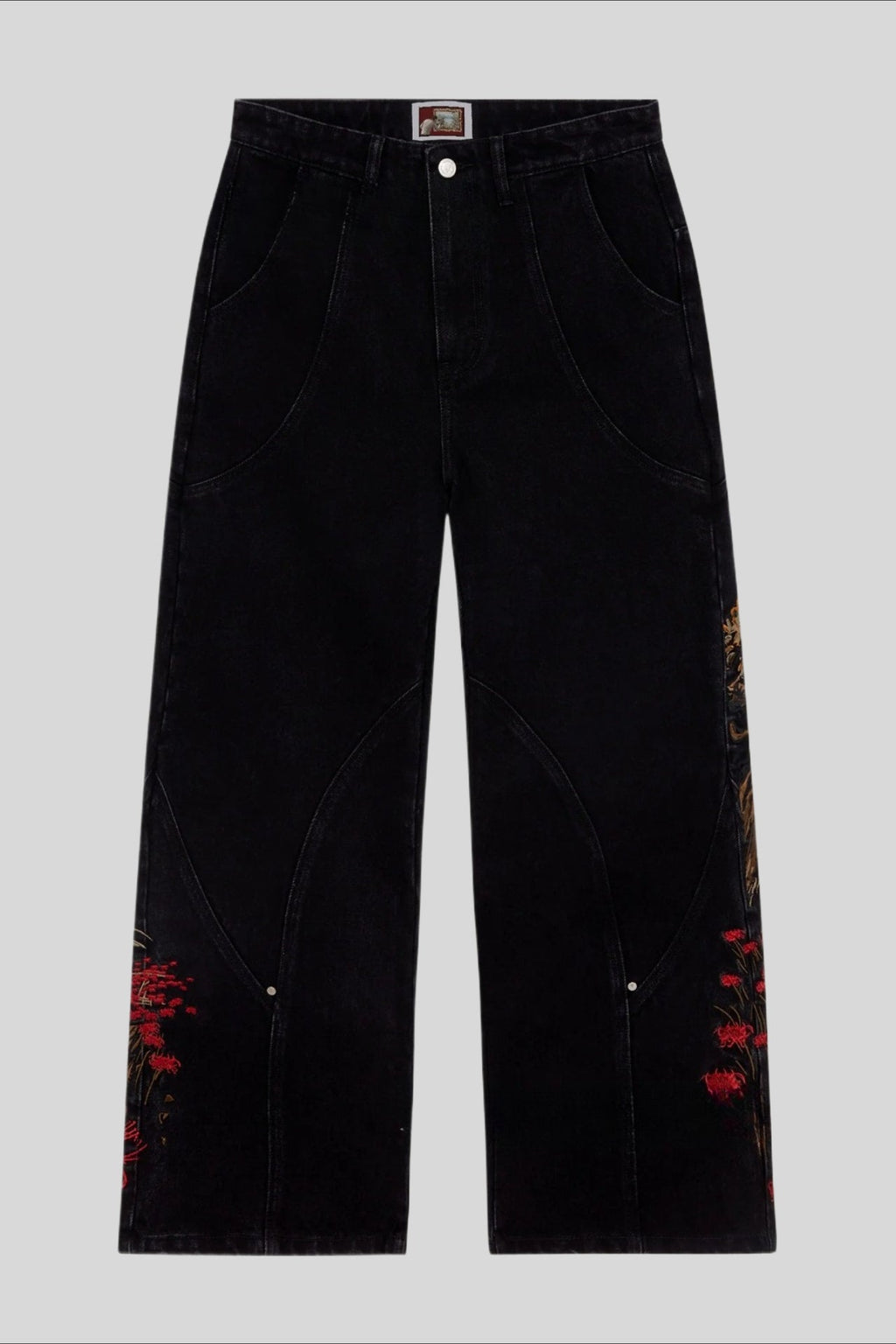 Mount Fuji Landscape Embroidered Wide Leg Jeans