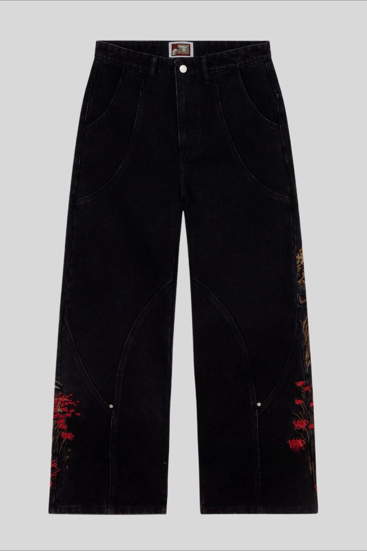 Mount Fuji Landscape Embroidered Wide Leg Jeans