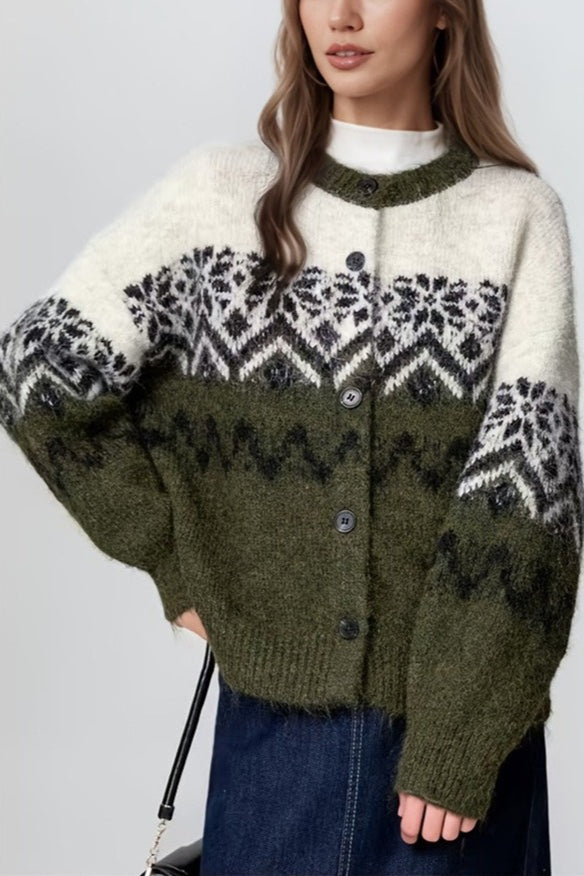 Colorblock Loose Fit Snowflake Knit Sweater Secondary image